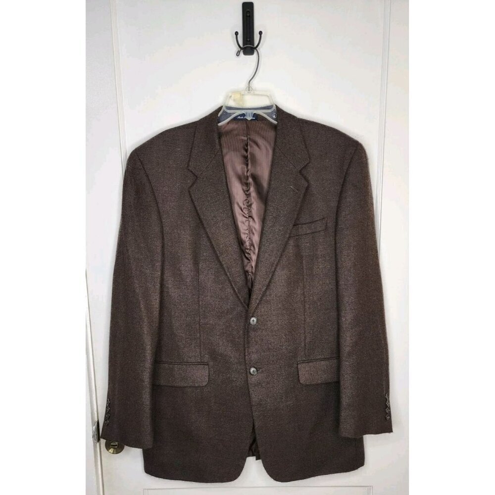 Alan Flusser Wool Cashmere Sport Coat Blazer Sz L42 Brown Vintage